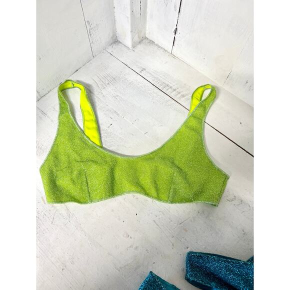 Oséree Lumiere 90's Sporty Two Piece Bikini Set Lime & Ocean Blue Women's Size S - Picture 3 of 7